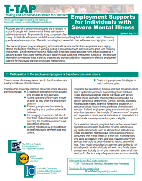 Employment Supports for Individuals with Severe Mental Illness