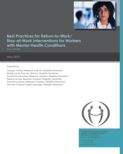 Best Practices for Return-to-Work/Stay-at-Work Interventions for Workers with Mental Health Conditions