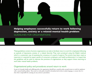 Helping Employees Successfully Return to Work Following Depression, Anxiety or a Related Mental Health Problem - Guidelines for Organisations