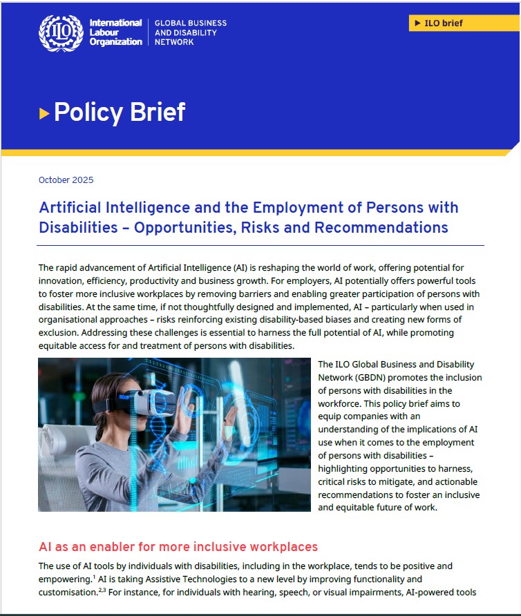 First page of the brief "Artificial Intelligence and the Employment of Persons with Disabilities – Opportunities, Risks and Recommendations"