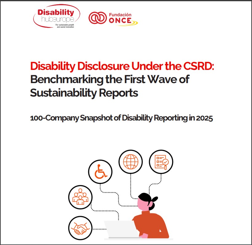 "Disability Disclosure Under the CSRD: Benchmarking the First Wave of Sustainability Reports" in black and red text on a white background.