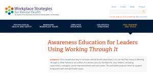 Awareness Education for Leaders Using Working Through It - Workplace Strategies Mental Health