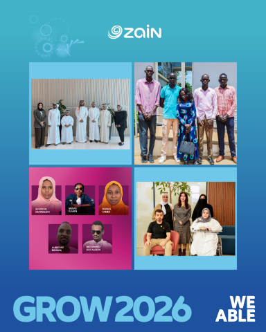 Collage of participants in Zain's GROW 2026 program, showcasing graduates with disabilities, mentors, and workplace training as part of the company's WE ABLE inclusive employment initiative.